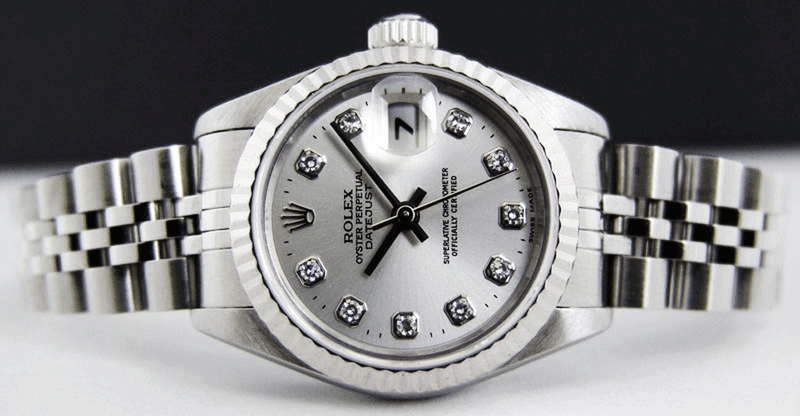 ROLEX Ladies 26mm 18kt White Gold & Stainless DateJust Silver Diamond Dial Model 69174