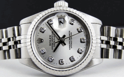 ROLEX Ladies 26mm 18kt White Gold & Stainless DateJust Silver Diamond Dial Model 69174