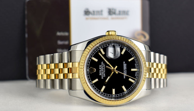 Rolex Rehaut 36mm 18kt Gold & Stainless Steel DateJust Black Index Dial Model 116233