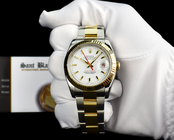 ROLEX 36mm 18kt Gold & Stainless Steel Turn-O-Graph Datejust White Dial Model 116263