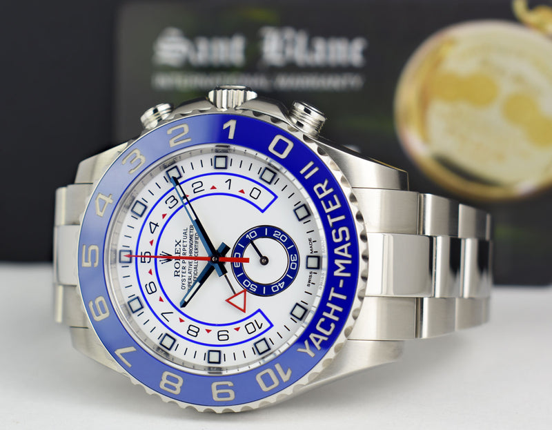 ROLEX 44mm Stainless Steel Yachtmaster II White Dial Blue Hands w/ Factory Card Model 116680