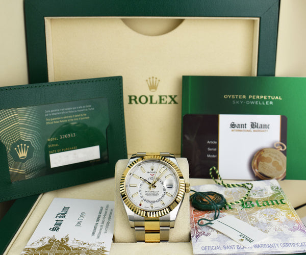 ROLEX 2022 18kt Gold & Stainless Steel Sky Dweller White Ivory Index Dial Model 326933